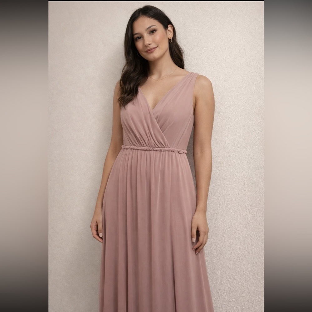 Azazie pink colored bridesmaids dress